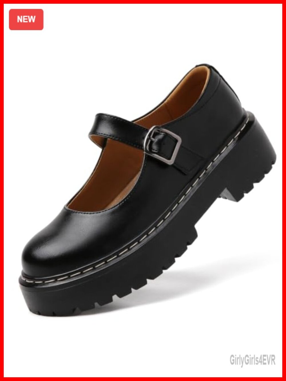 Chunky Mary Jane Platform Flats - Leather Thick Sole Non Slip Work Uniform Shoes